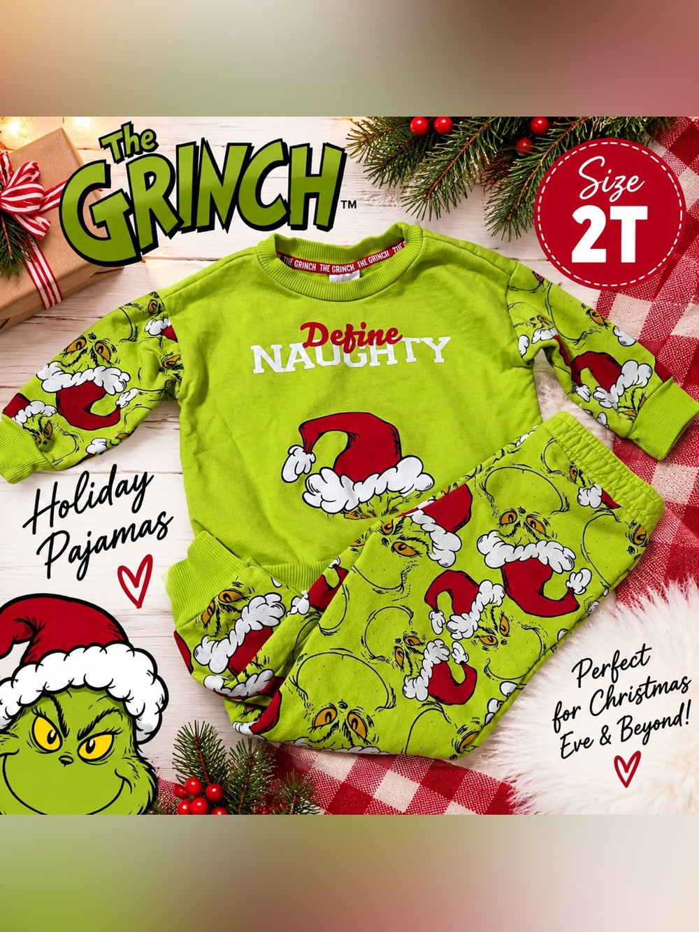 The Grinch Define Naughty Christmas Pajama Set Girls Boys Size 2T